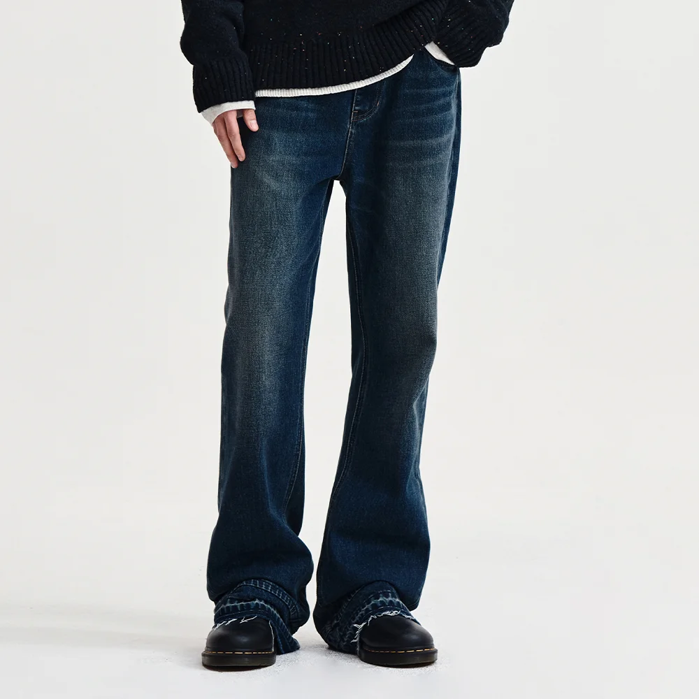WASHED FLARE DENIM PANTS FOR MEN IN BLUE