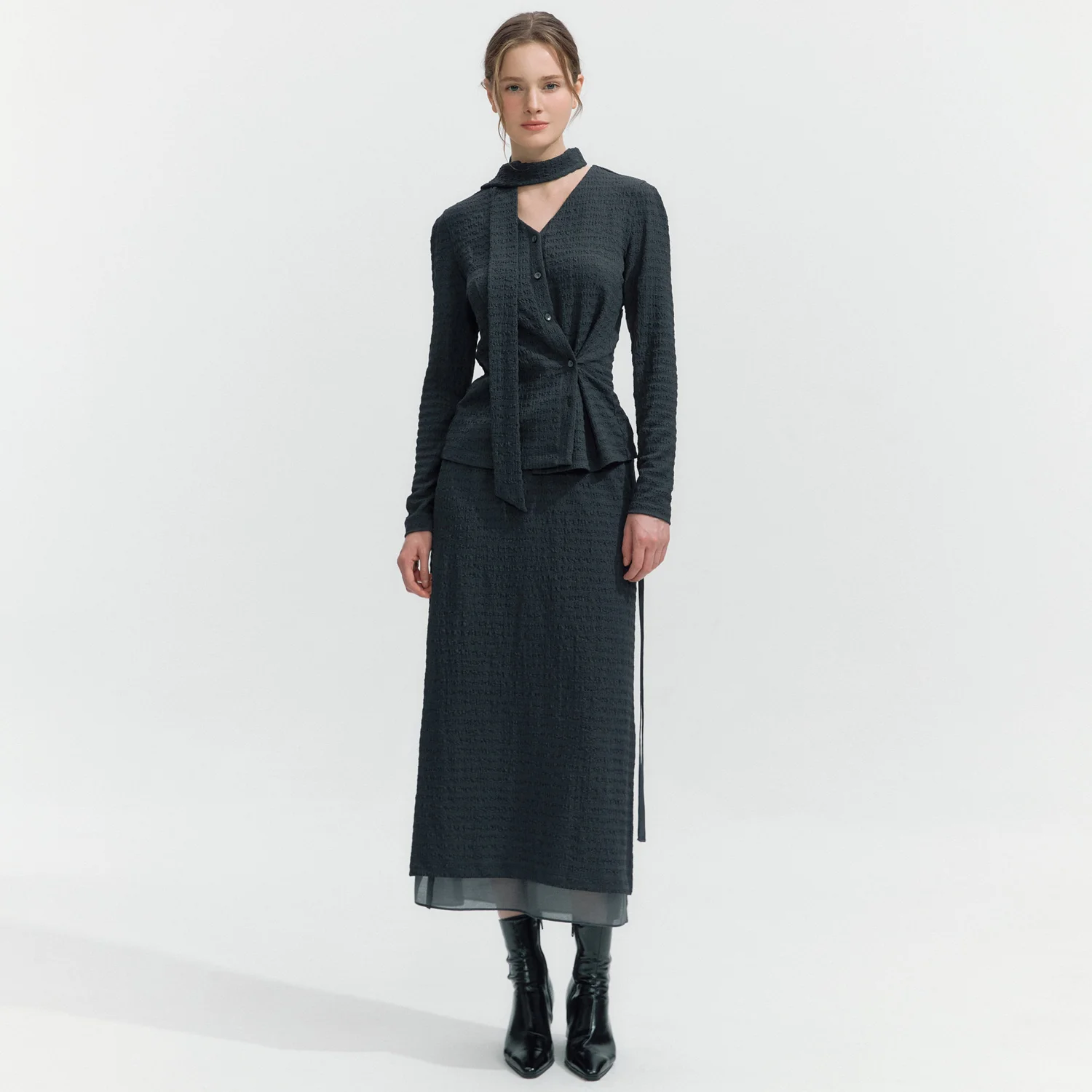 See-Through Layered Banding Skirt DARK GRAY