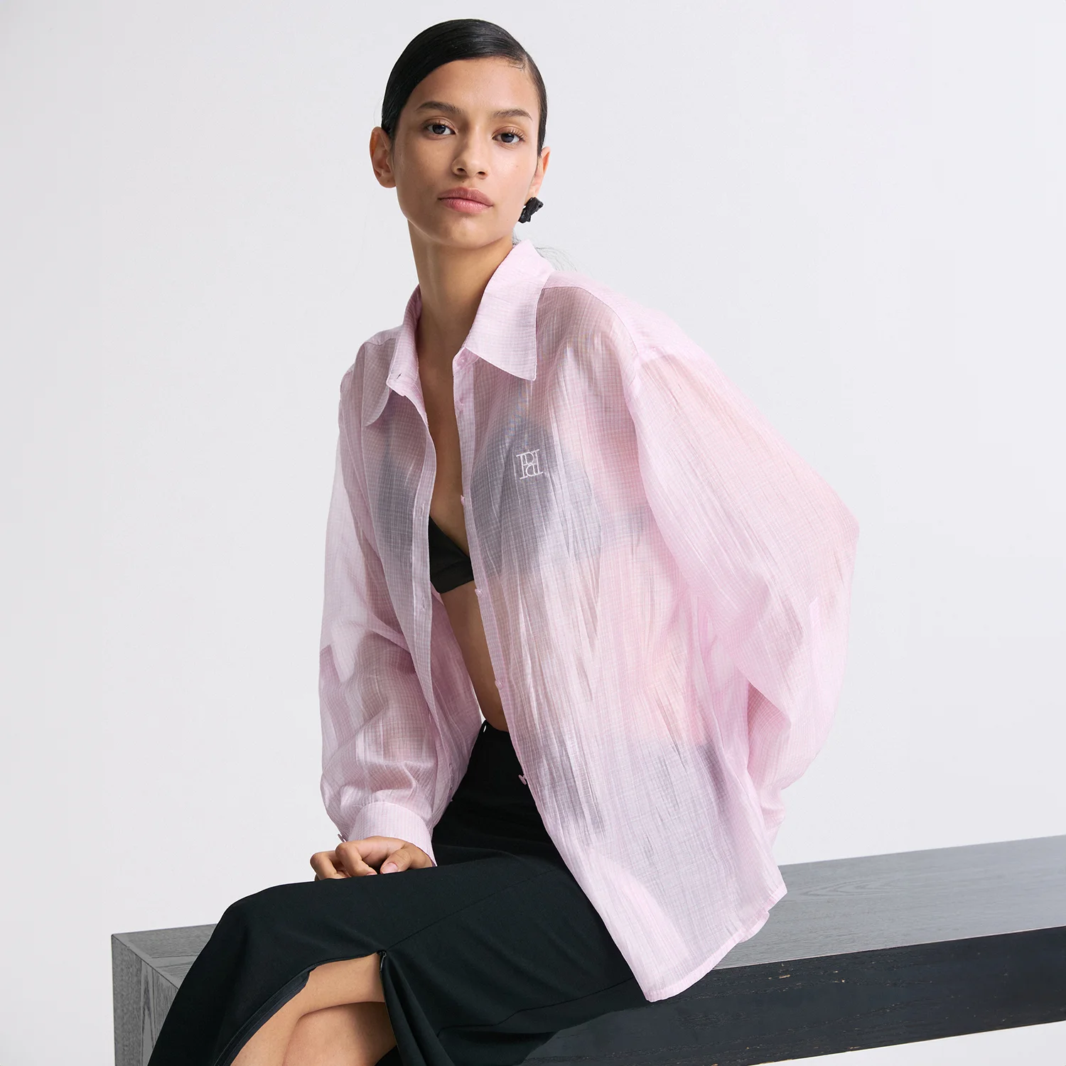 SHEER CHECKED SHIRT CHECK PINK