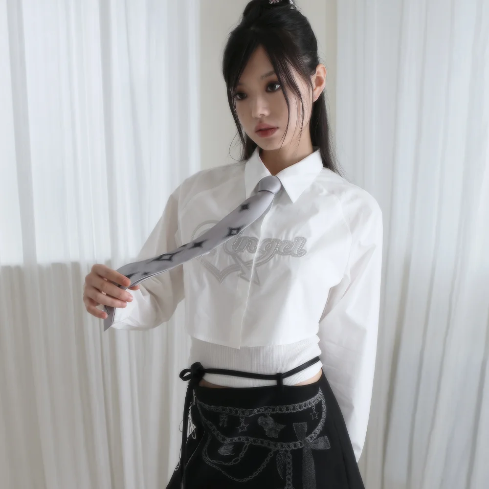 ANGEL EMBROIDERY CROP SHIRT WHITE