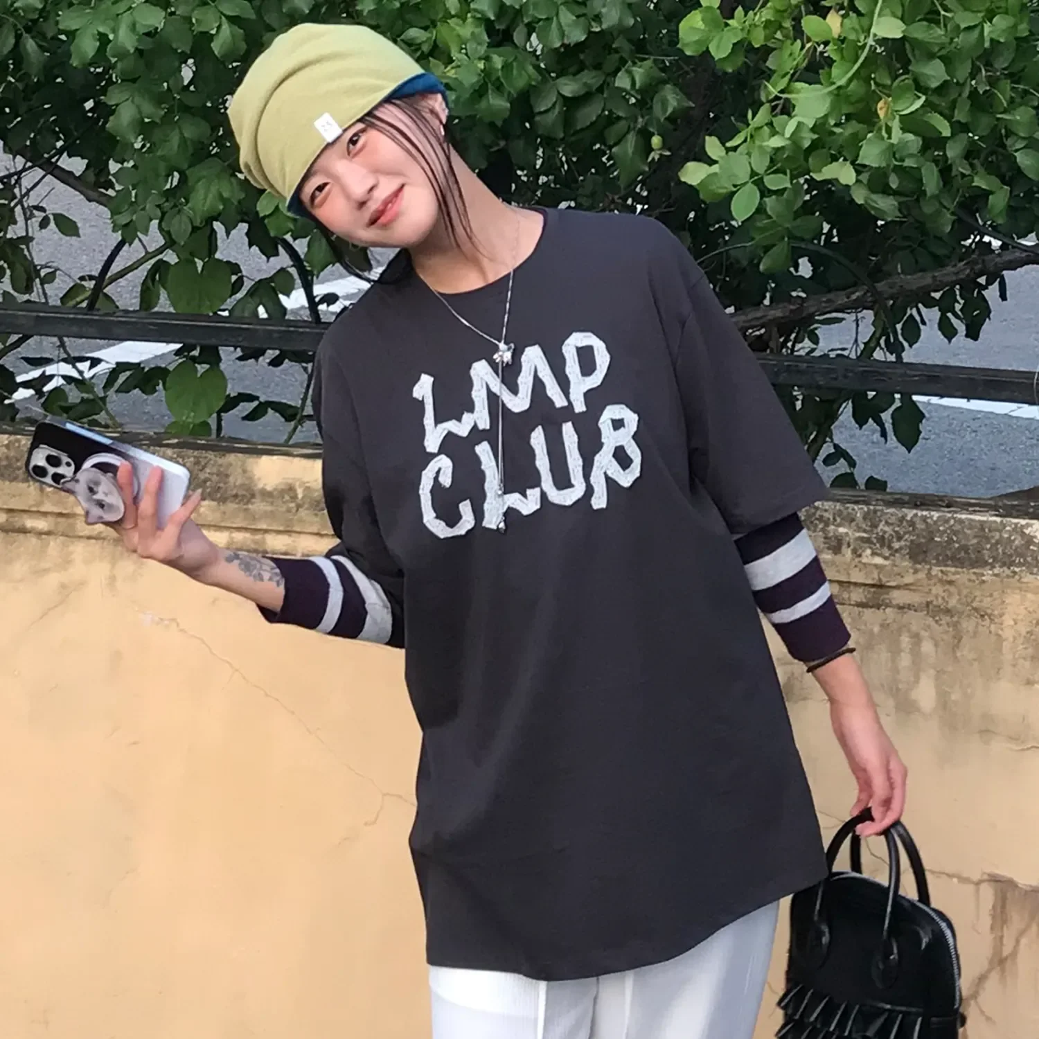 粗獷 蕾絲 T恤 炭灰色