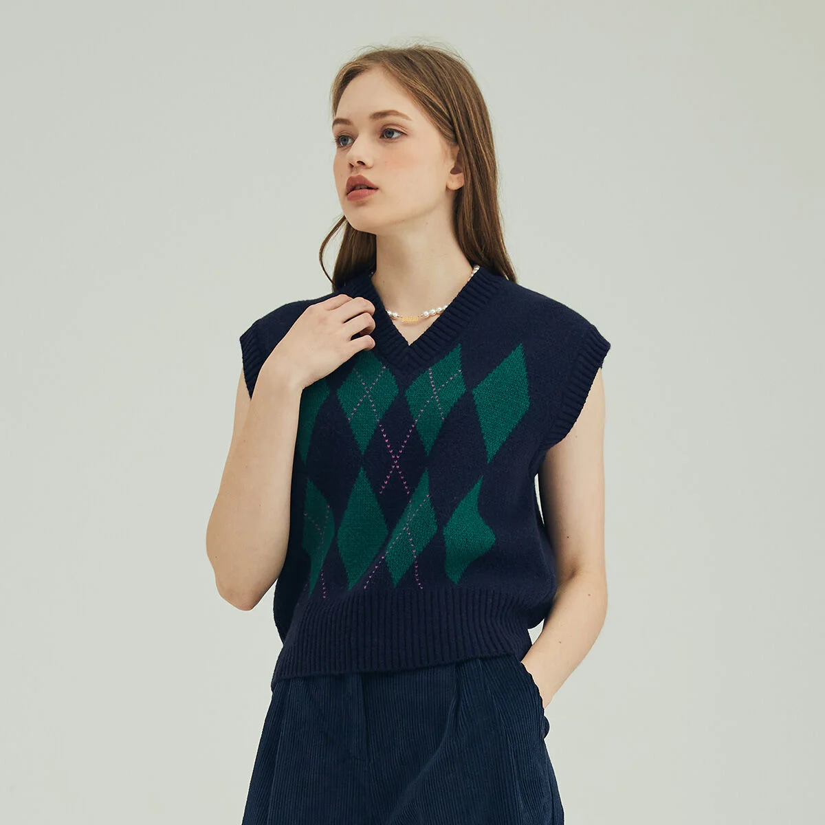 ARGYLE KNIT VEST_NAVY