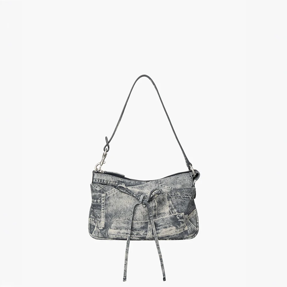 RIBBON POCHETTE_light grey printed suede