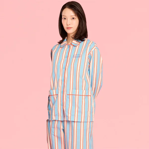 女裝 冰霜色 藍色 條紋 睡衣 套裝_BU61UJ501