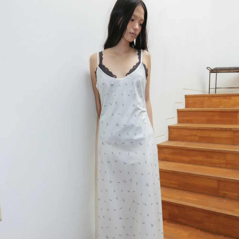Flower Printed Lace Dress (Ivory)