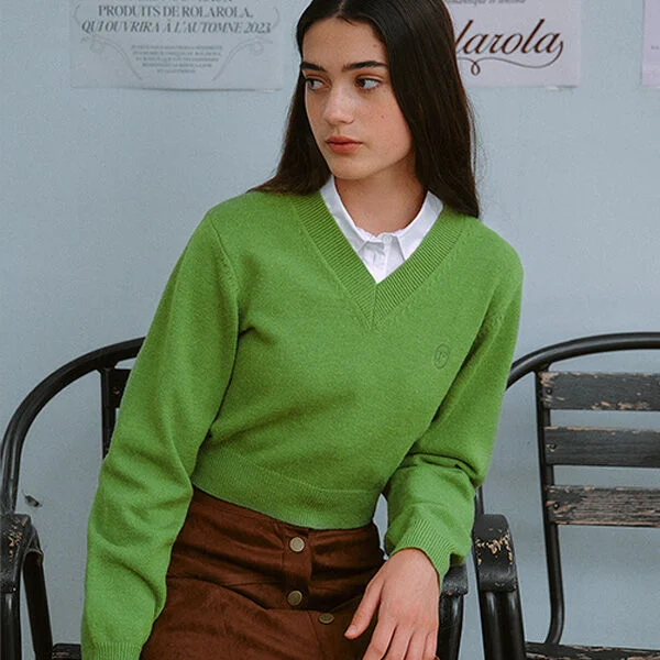 V NECK CROP KNIT GREEN