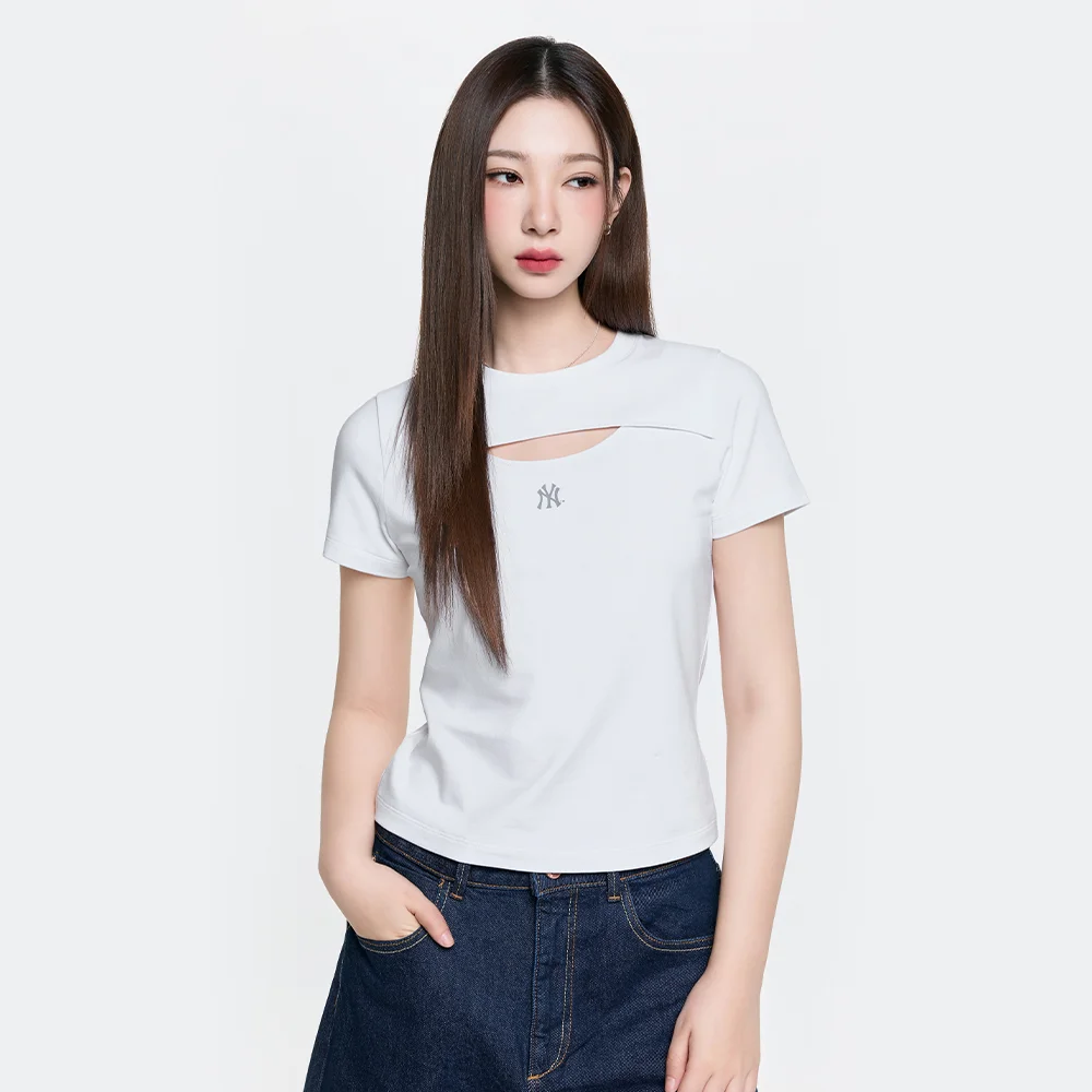 女裝 鏤空 細節 修身 半 短版 短袖 T恤 NY (White)