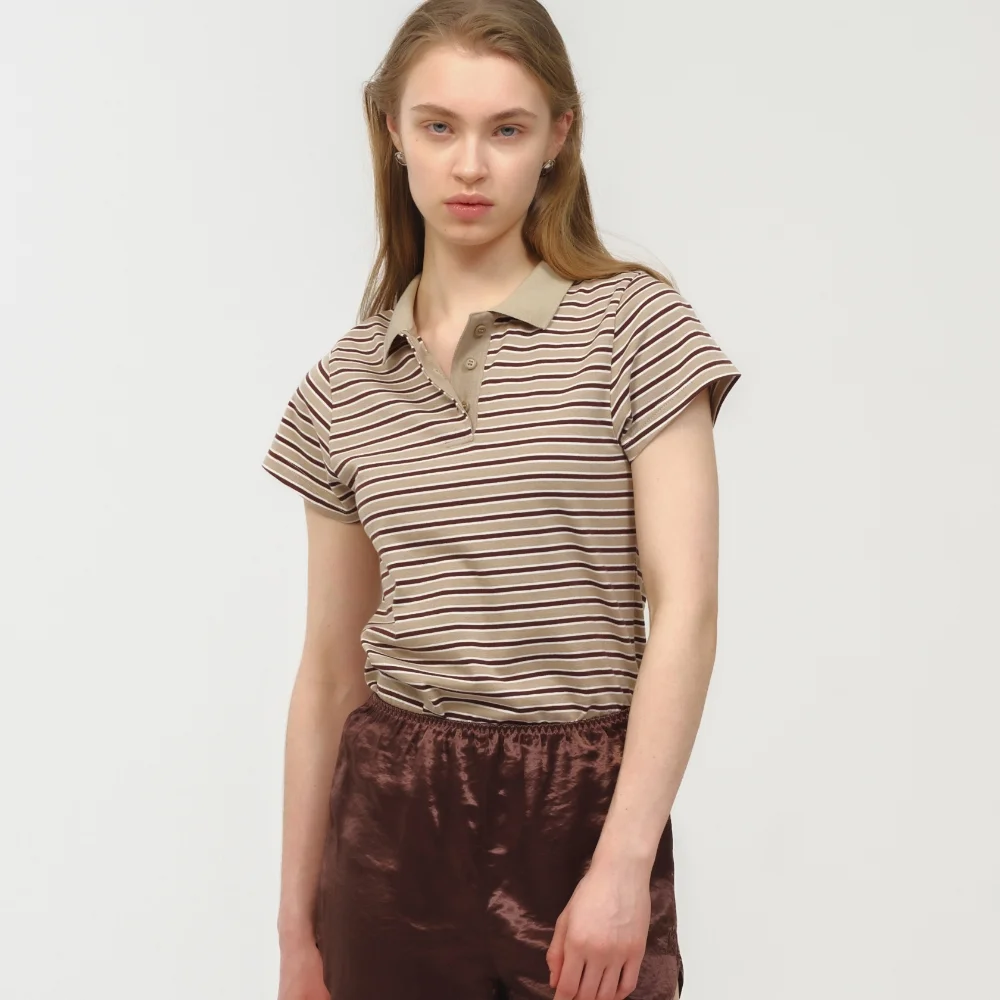 Stripe Baby PK Shirt / Beige