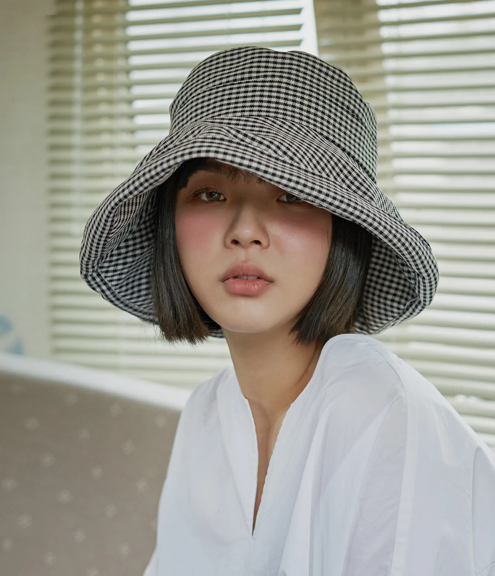 Rayon gingham check 3pack - (hide your face) over Bucket hat