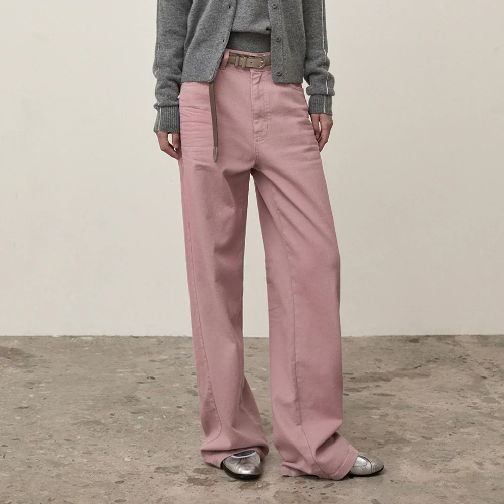 COLOR POINT WASHED DENIM PANTS IN PINK