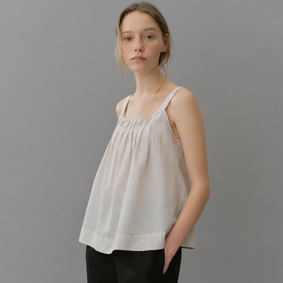 pleats stripe top (beige stripe)