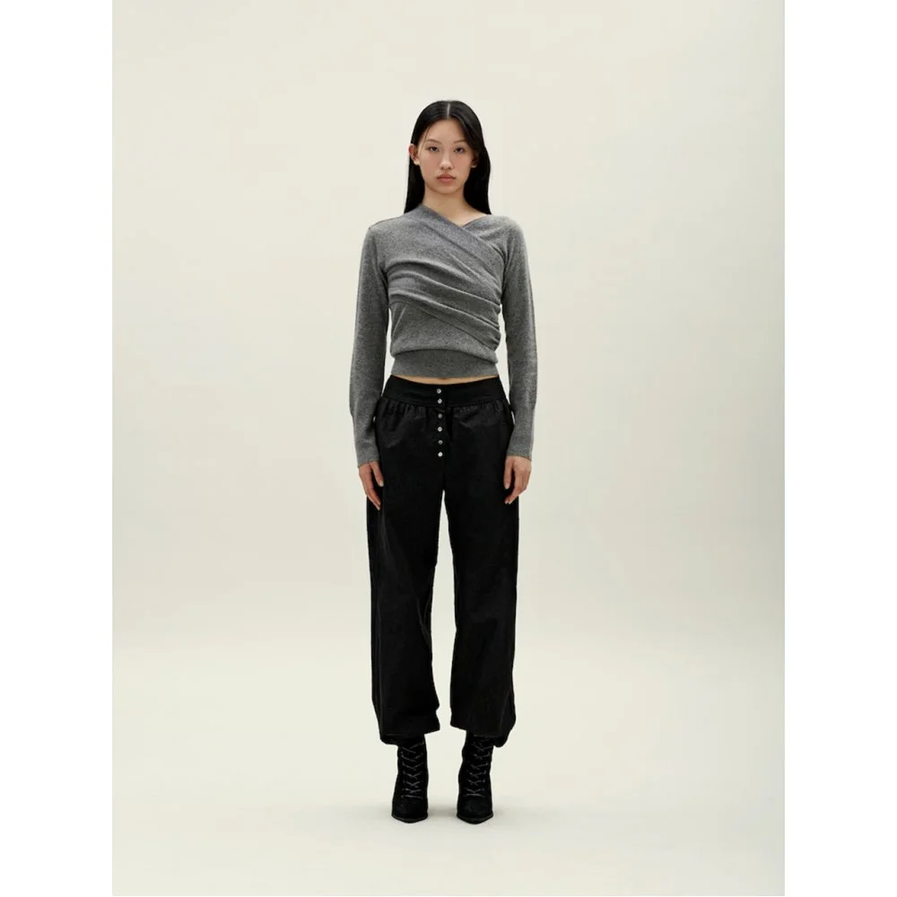 Eyelet Knit Cross Layered Pullover Grey (AG5951A053)