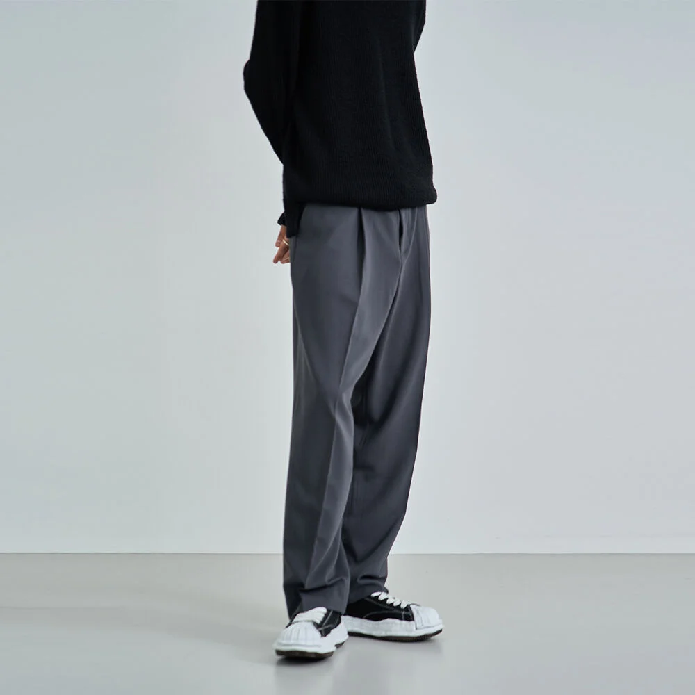 WOOL BLEND BALLOON FIT WIDE ONE TUCK SLACKS