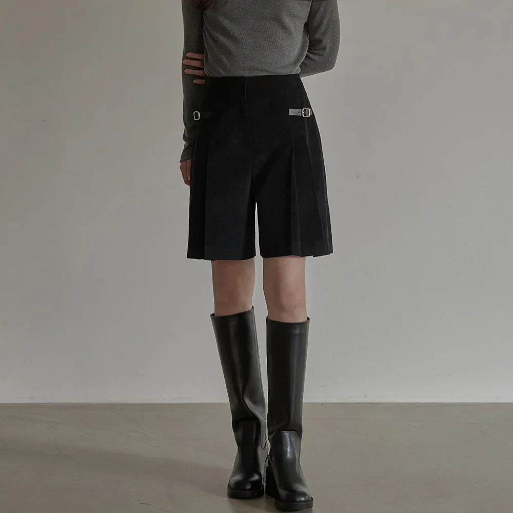 Corduroy skirt pants - Black
