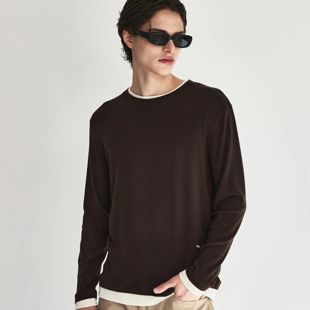 Haze Layered Wool Longsleeve Top_Brown