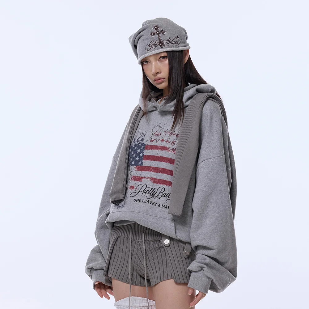 USA LOGO GIRL OVER SIZE HOODED_GREY