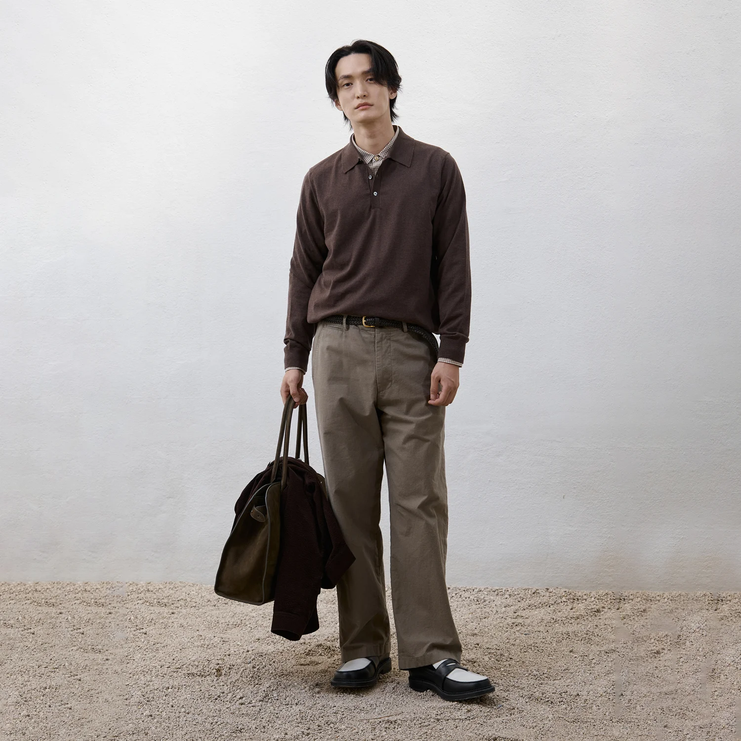Cotton Cashmere Polo Shirt - Dark Brown