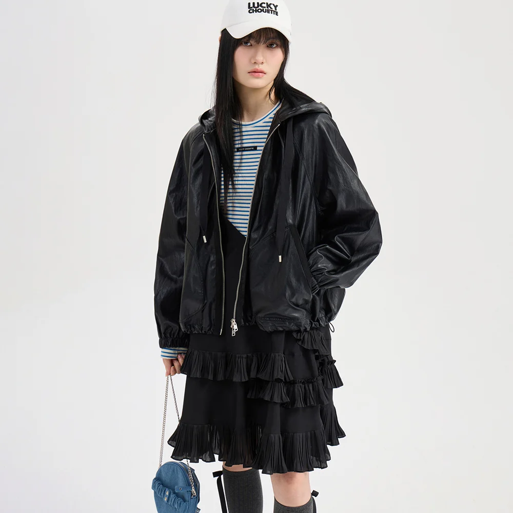 Fake Leather Hood Jumper (black) LFUAS26230BKX