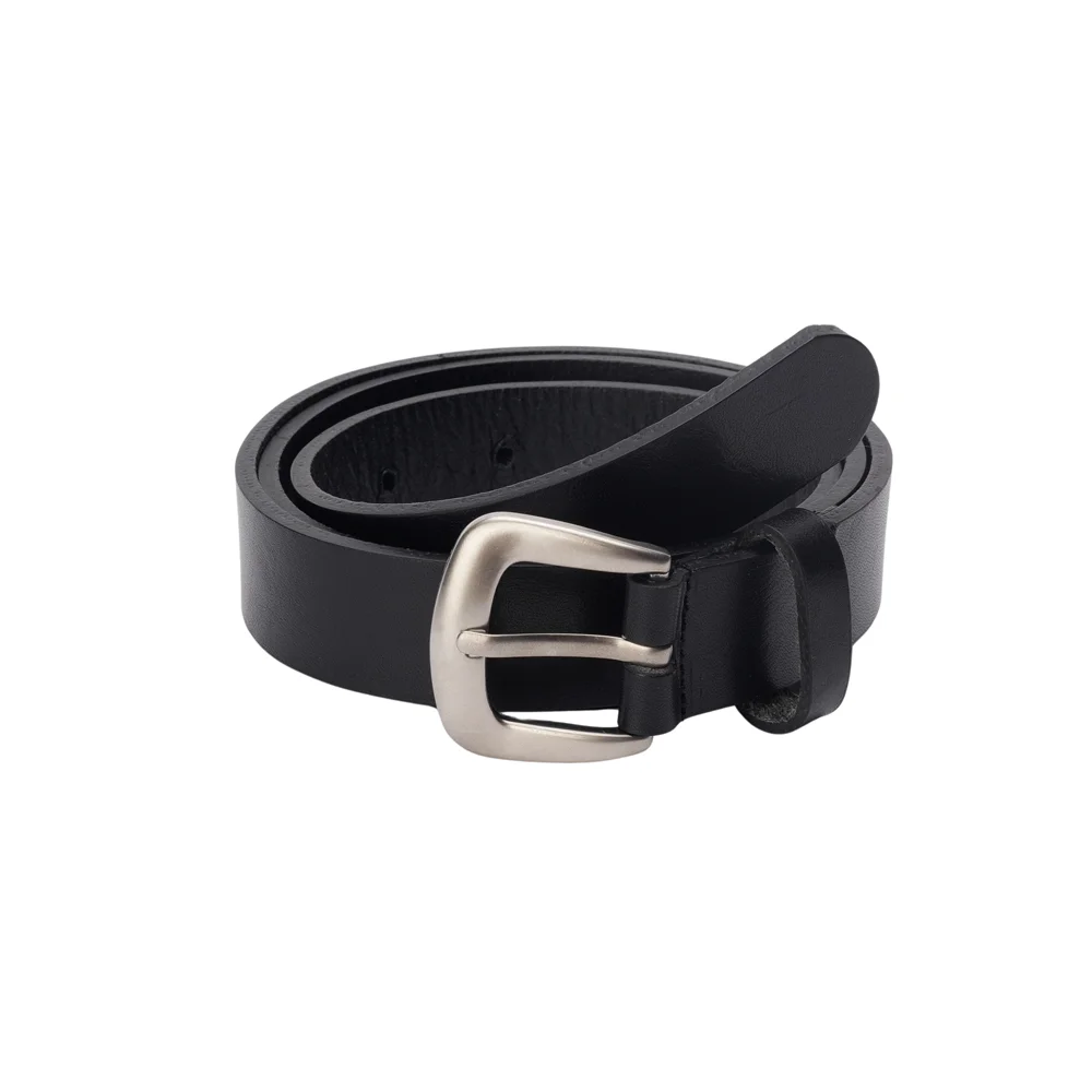 square real leather belt_black