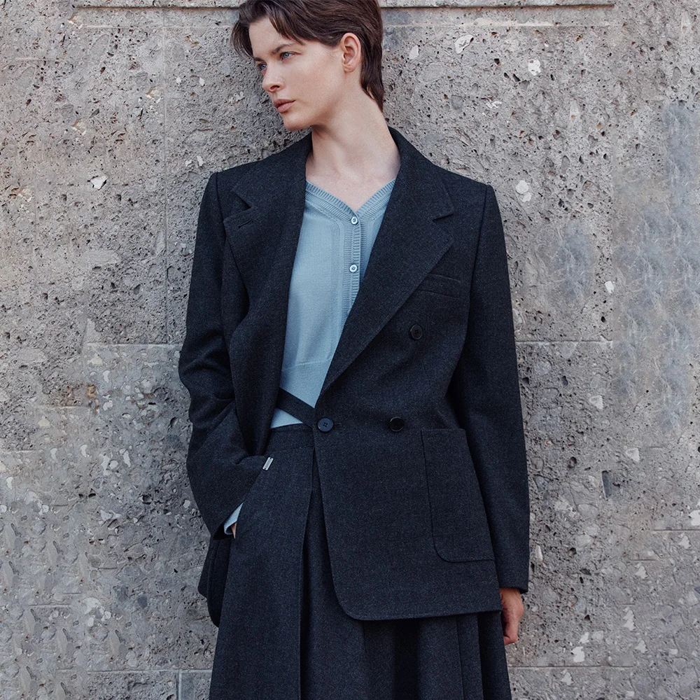 Wool Blended Double Breasted Jacket SW4AJ860-13
