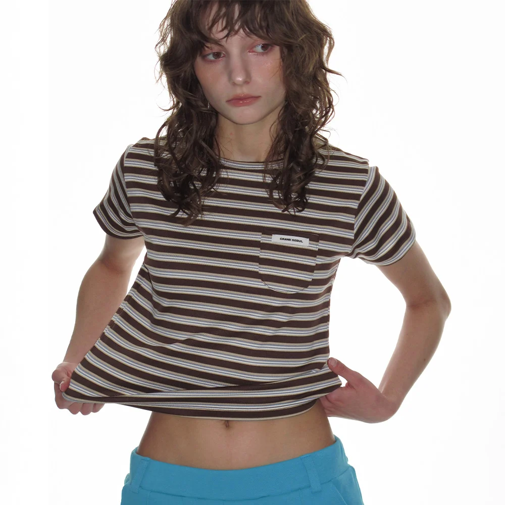 STRIPE POCKET TEE_BROWN