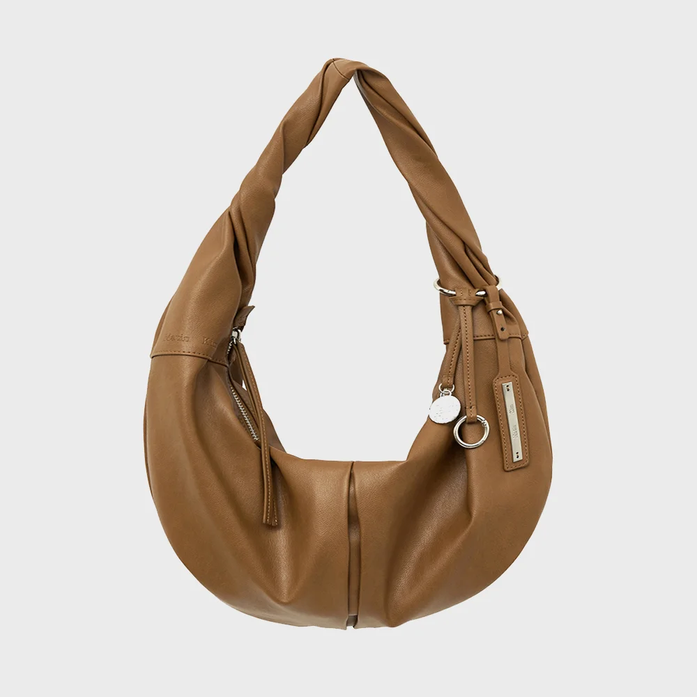 TWIST HANDLE SMALL HOBO BAG IN BROWN