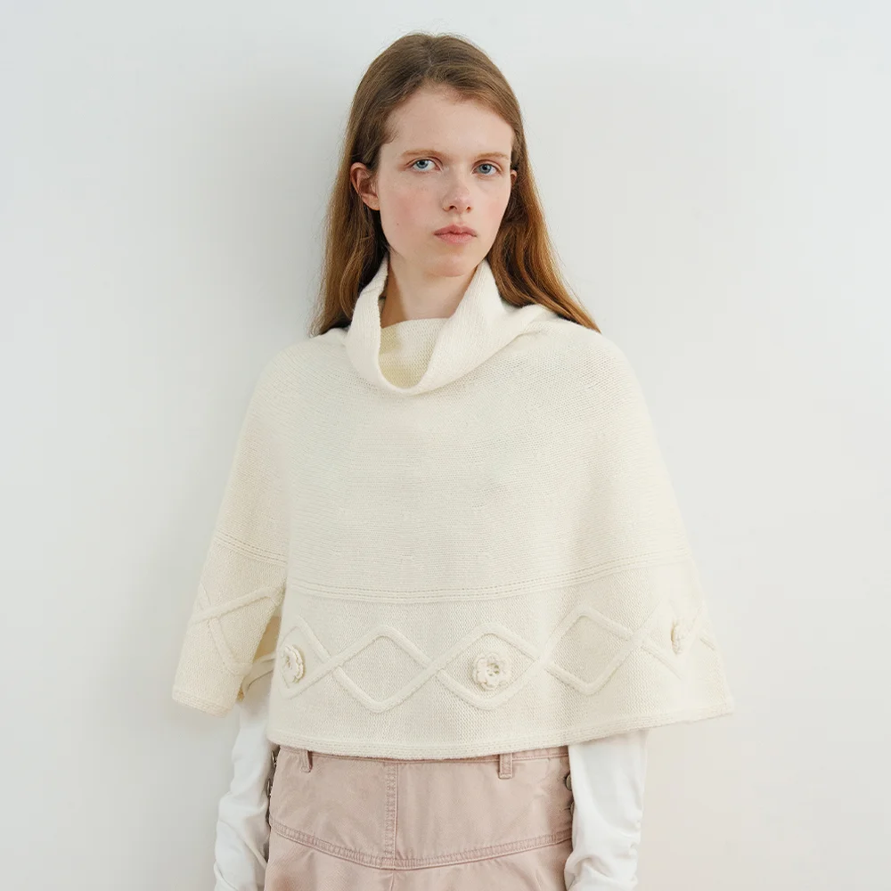 High Neck Knit Cape (Ivory)