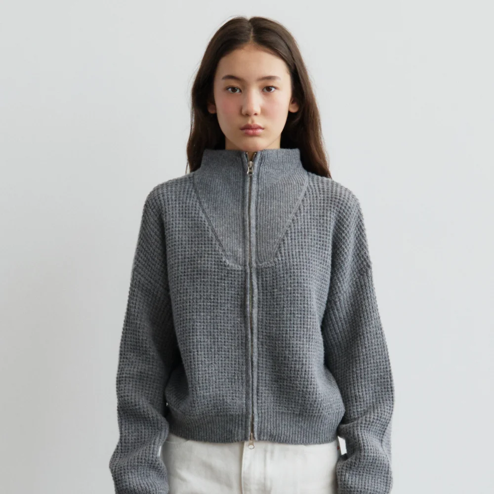 Brie Waffle Half-Neck Zip Up (Melange Gray)