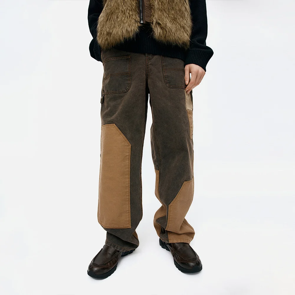 PATCHWORK CARPENTER WIDE-LEG JEANS apa839m(BROWN)