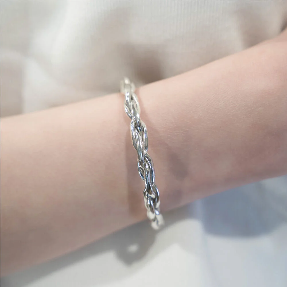 HR 13B_Silver Rope Bangle Bracelet (Silver 925)