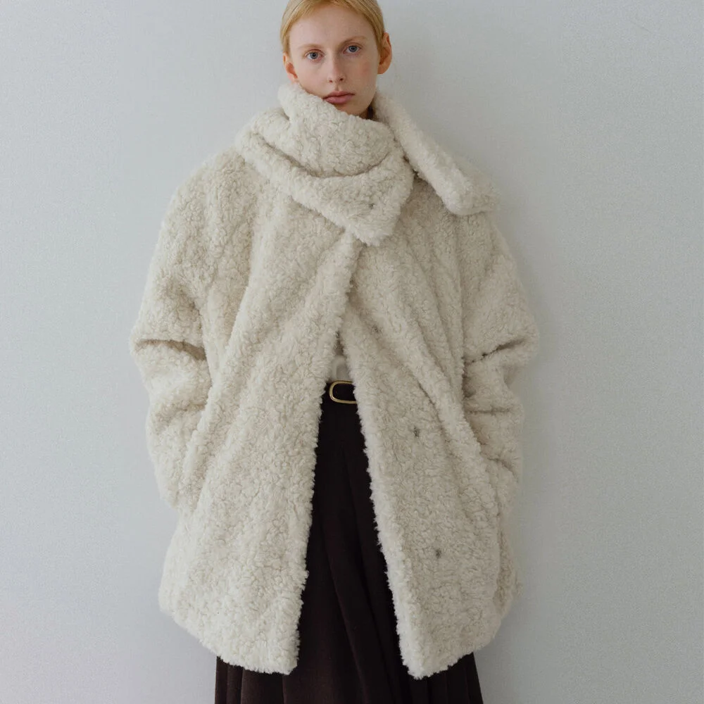 SHEARLING HALF COAT&MUFFLER_IVORY