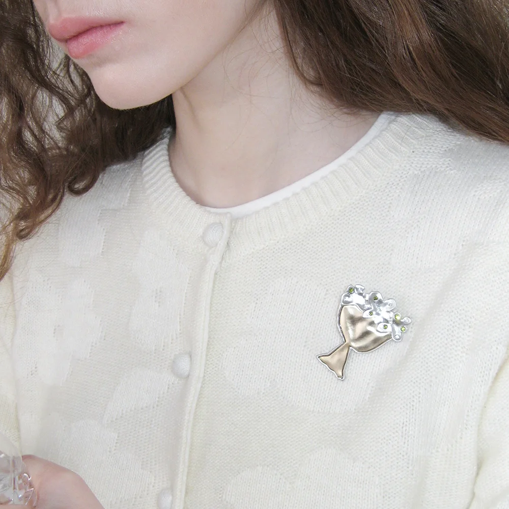 Potted Flower Brooch (Silver Gold)