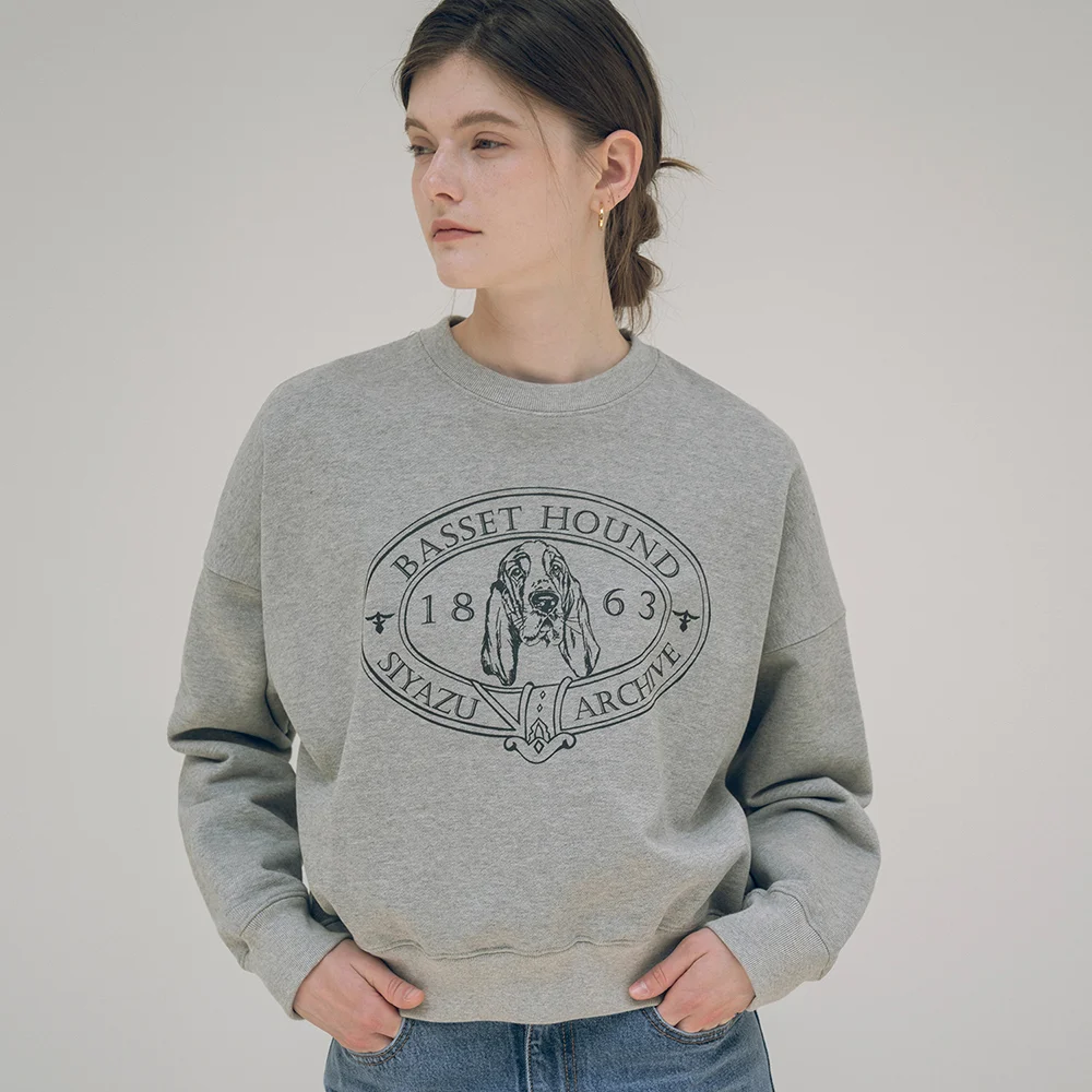 SITP5072 basset hound sweat shirt_Melange gray
