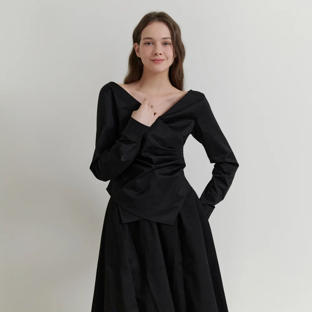 Twine wrap blouse (black)