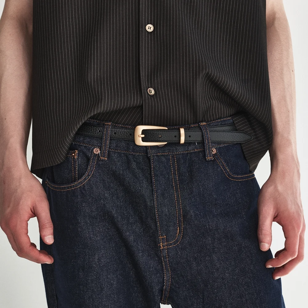 Oblong Leather Buckle Belt_Gold