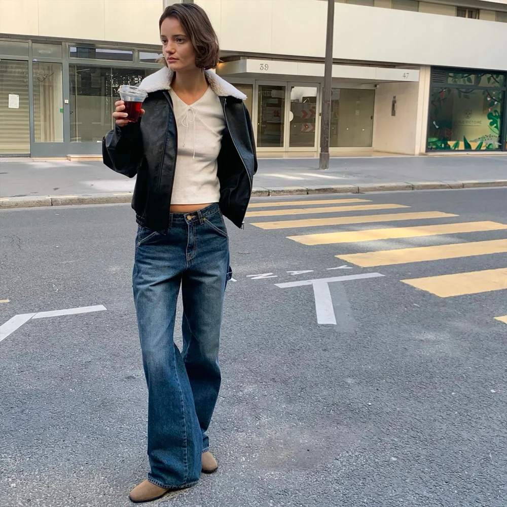 Loop Wide Denim Pants - Deep Blue