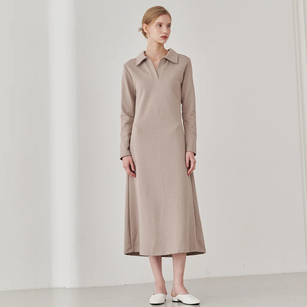 Slim Fit Collar Dress - Beige