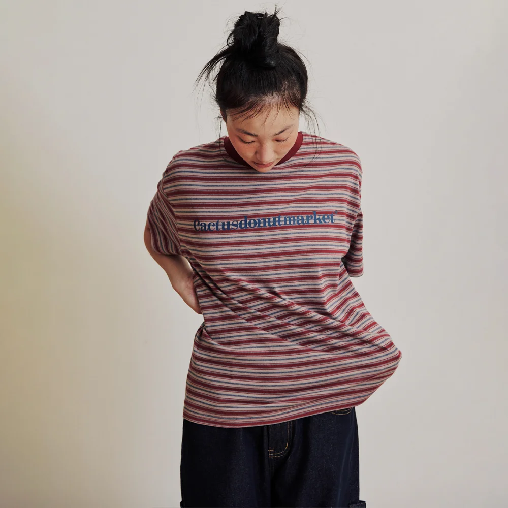 LOGO MULTI STRIPE T-SHIRT - WINE