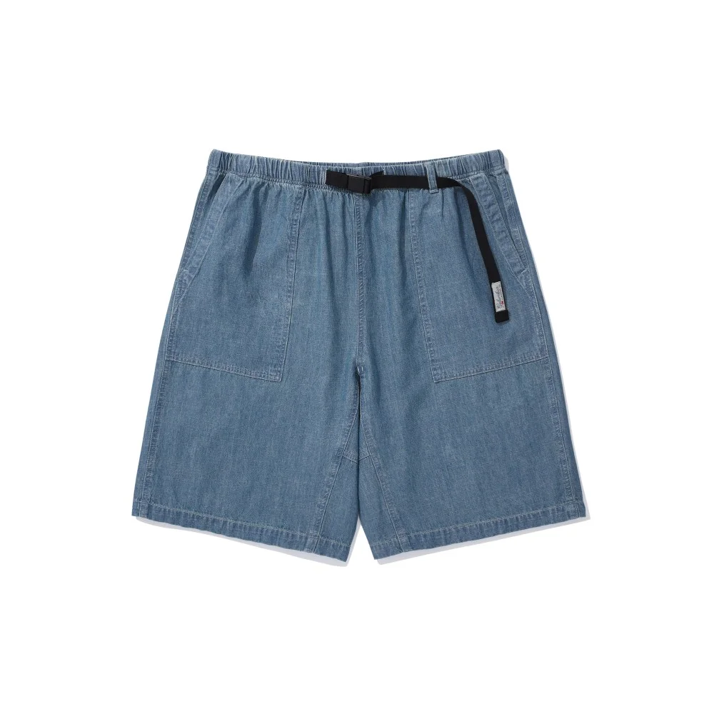 SL-LABEL BELTED DENIM SHORTS PANTS 淺色牛仔