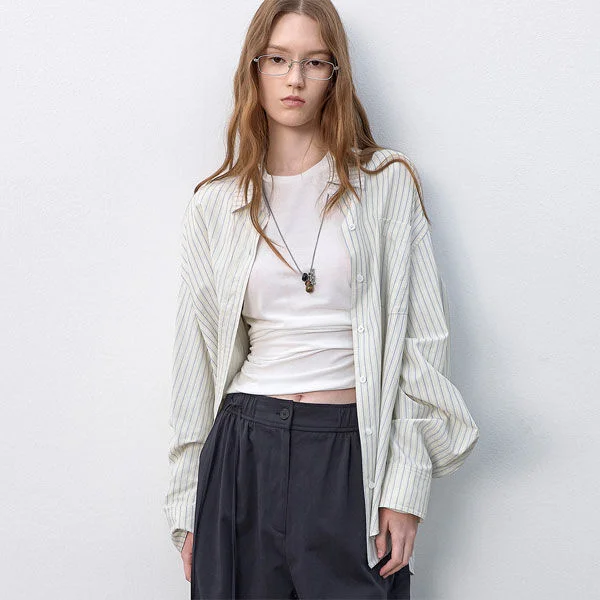 DOUBLE PIN STRIPE OVERSIZED SHIRT (BL-4398)