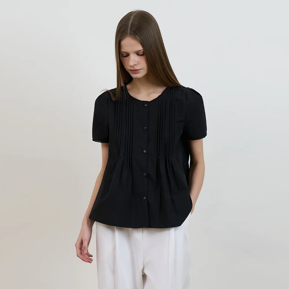 Lace Trim Pintuck Blouse
