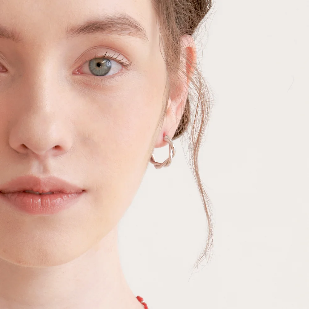 twist line one touch ring earrings (E048_silver)