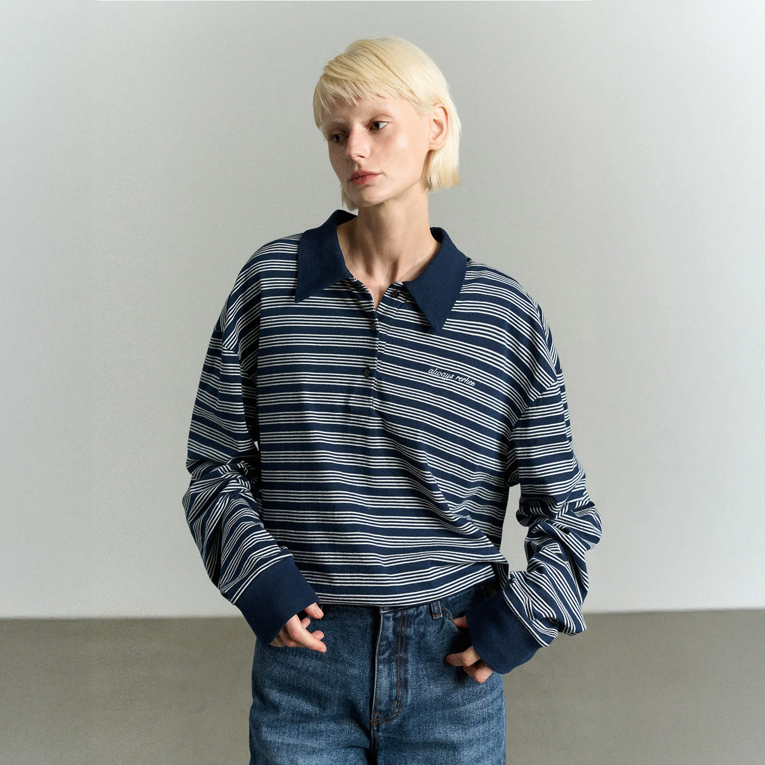 RUGBY STRIPED UNISEX POLO SHIRT MIDNIGHT NAVY