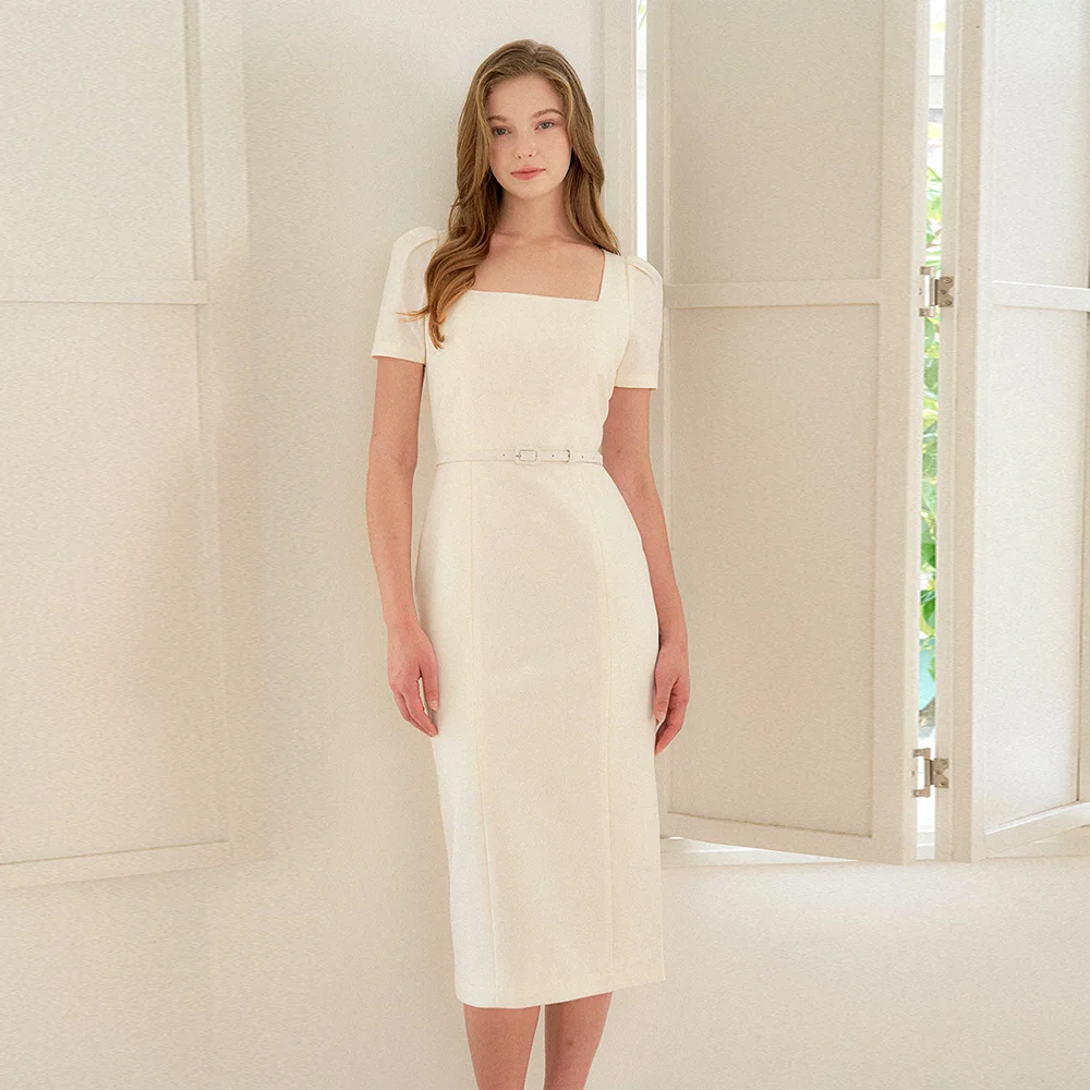 Square-neck Slim Dress(SL) / Ivory(2color)
