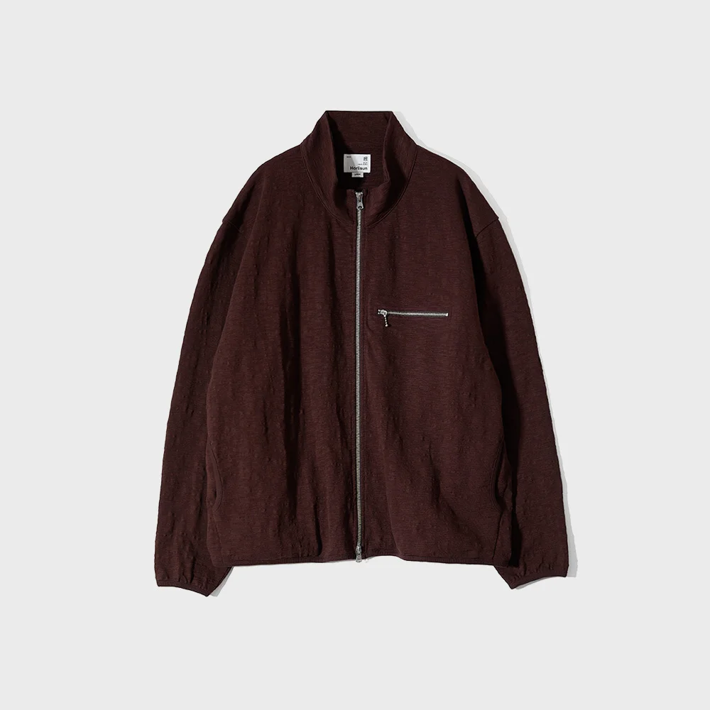 Baxter Slub Zip Up Jacket Dark Brown