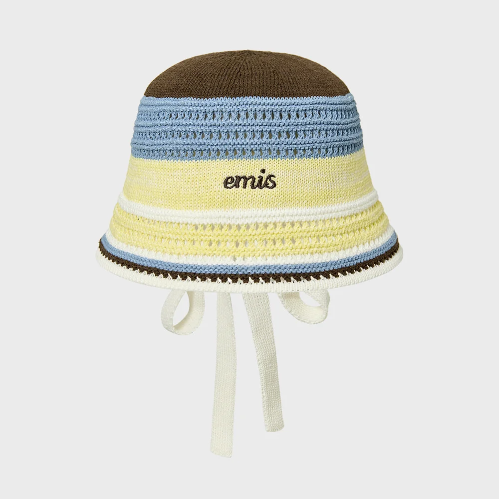 STRIPE KNIT BONNET HAT-YELLOW