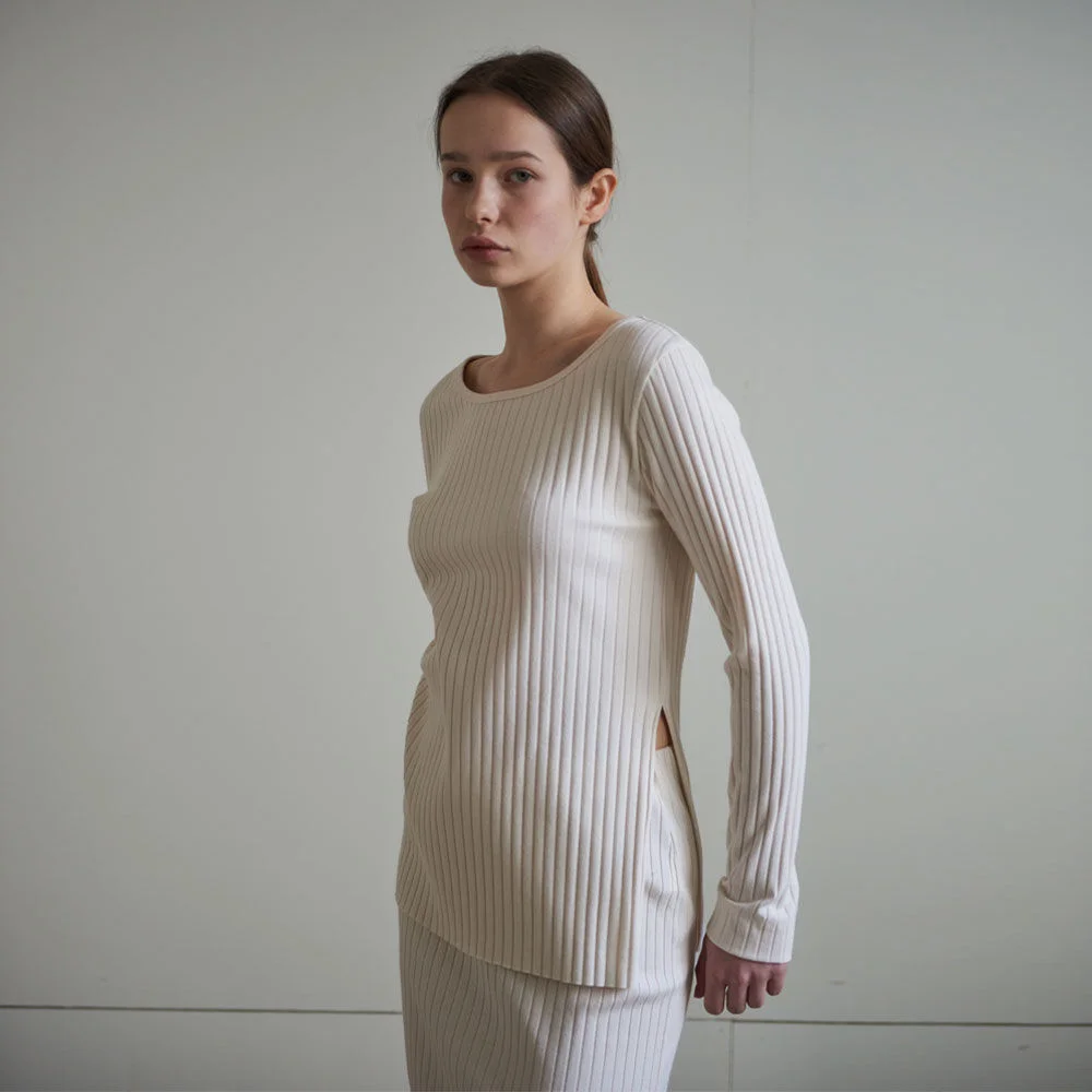 Wide Rib Slit Long Sleeve (Ivory)
