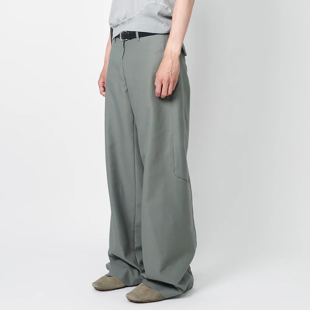 WOMENS COTTON POCKET WIDE PANTS GREYISH GREEN