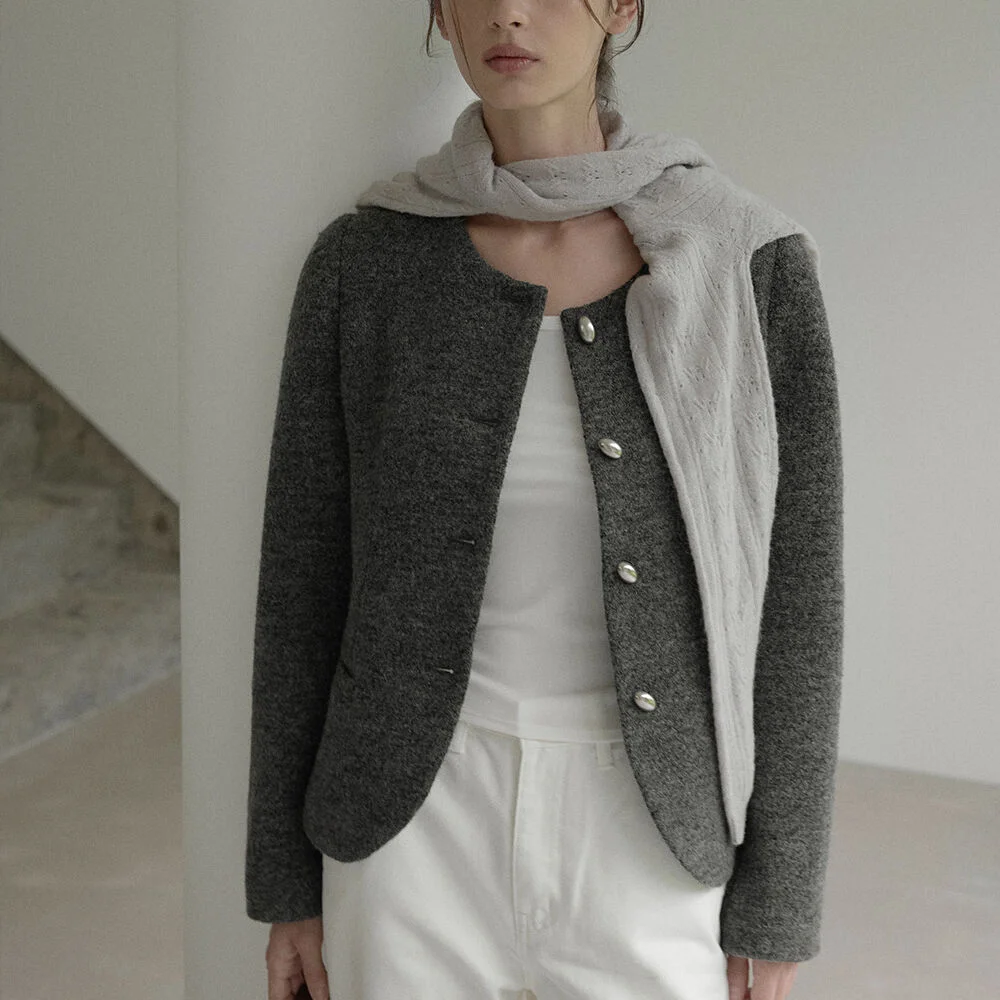 Round-neck wool jacket - Grey