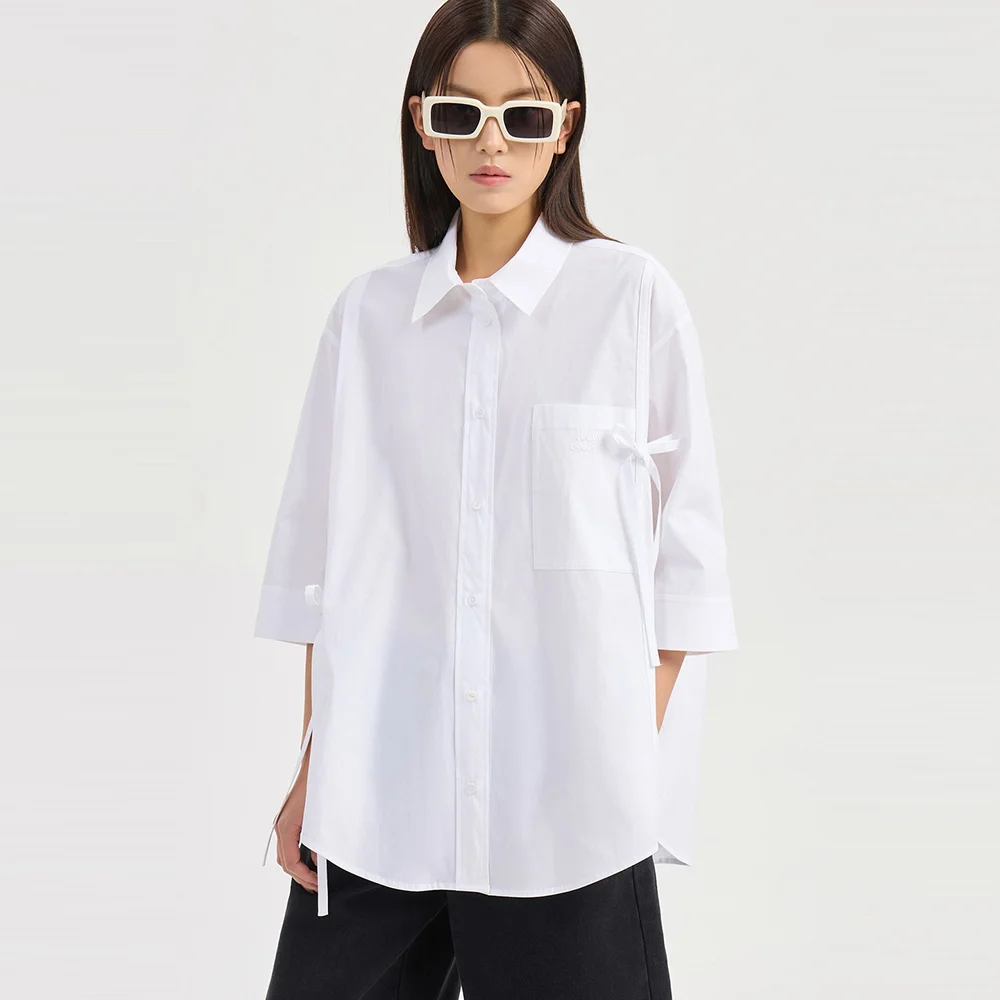 Ribbon Stripe Mix Shirt Type Short Sleeves Blouse (white) LFSAM26400WHX